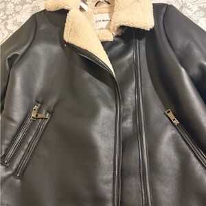 Steve Madden Black Faux Leather Jacket with Cream Faux Fur